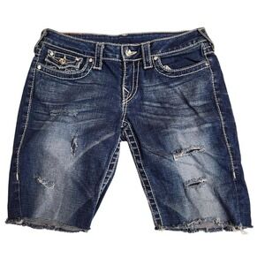 True Religion Denim‎ Bermuda Shorts Distressed Rhinestone Details Size 29